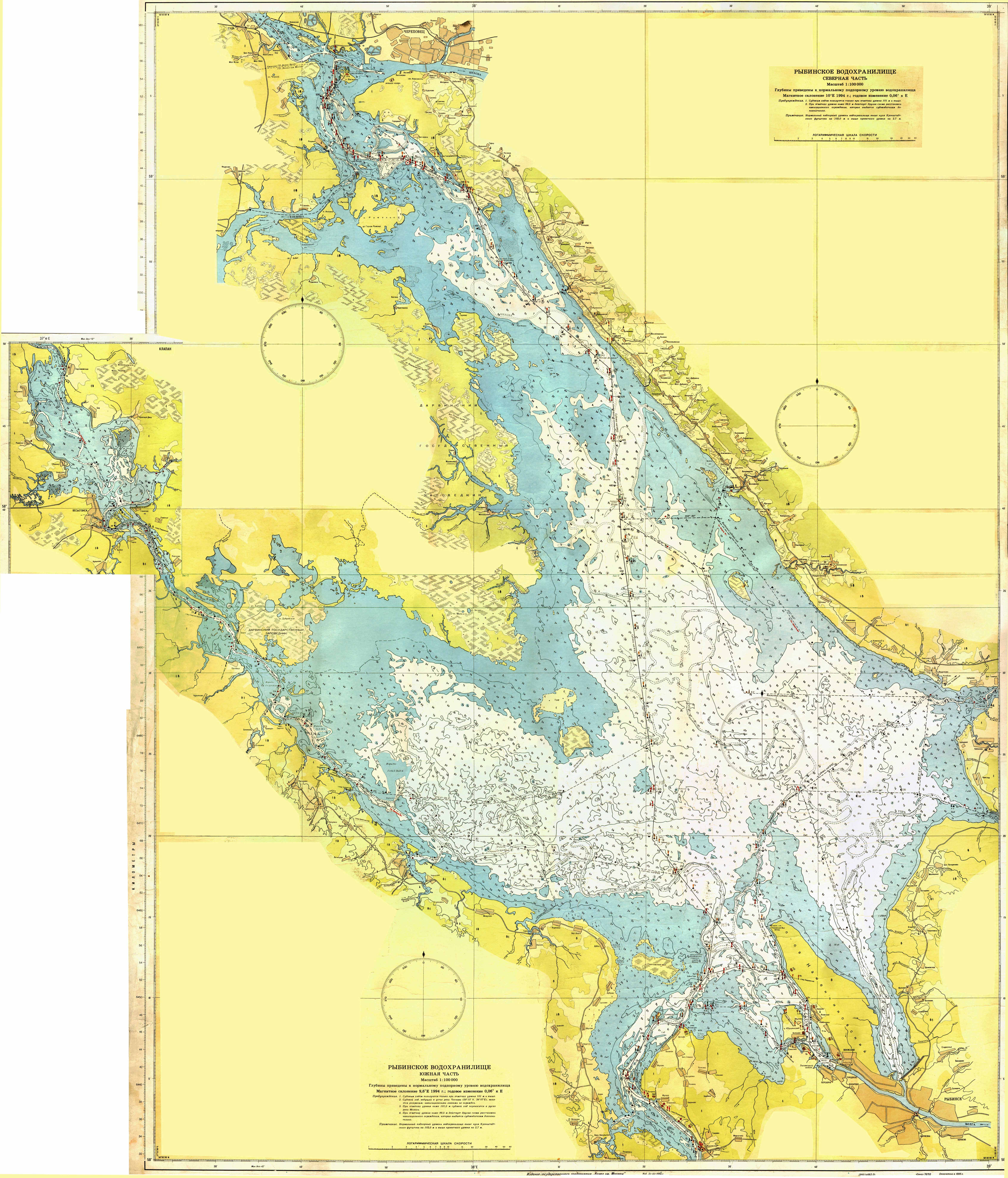 Карты Рыбинского водохранилища - подробная карта глубин рыбинскоговодохранилища